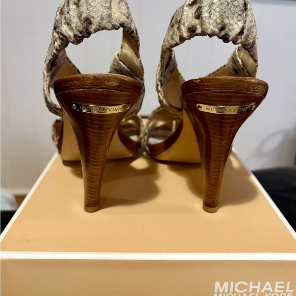 Michael Kors Beige Snake-Print Slingback Heels - Picture 4 of 6